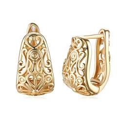 Filigrane Ohrringe aus 14 Karat Gold für Damen Kleine Creolen Ovale Huggie Creolen Ohrstecker Modischer Ohrschmuck von IMINI