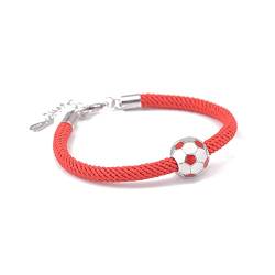 Fußballarmband für Männer Teens Jungen Geflochtenes Armband Charms Fußball Verstellbare Armbänder Fußkettchen Kette Einfacher Fußball Schmuck Geburtstag Geschenke für Tochter Sohn (Rot) von IMINI