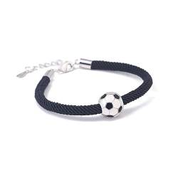 Fußballarmband für Männer Teens Jungen Geflochtenes Armband Charms Fußball Verstellbare Armbänder Fußkettchen Kette Einfacher Fußball Schmuck Geburtstag Geschenke für Tochter Sohn (Schwarz) von IMINI