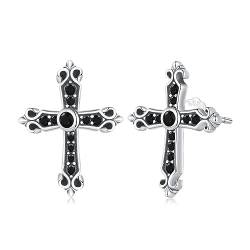 Glaube Kreuz Ohrstecker Sterling Silber 925 Ohrringe für Damen Mädchen Schwarz Zirkonia Knorpel Ohrringe Unisex Ohrschmuck Hypoallergen von IMINI