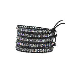 IMINI Armband aus echtem Leder, mehrfarbig, Perlen, Wickelarmband für Unisex, Herren, Damen, Teenager, bunte Zirkonia, Straße, personalisierter Schmuck, schöne Geschenke, BFF Bro (5 Wraps, Facette AB von IMINI