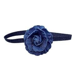 IMINI Blaue Rose Blume Choker Halskette für Frauen Mädchen Blau Samt Choker Kragen Halskette Boho Blumen Kamelie Blume Choker für Braut Sommer Halsketten von IMINI