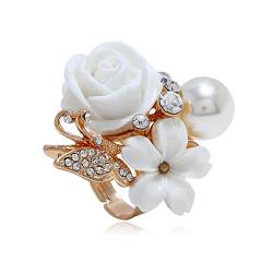 IMINI CZ Rose Blume Ehering für Frauen Mädchen Statement Verlobung Runder Shinstone Kristall Aryclic Daisy Plumeria Verstellbare Open Wrap Finger Ringe von IMINI