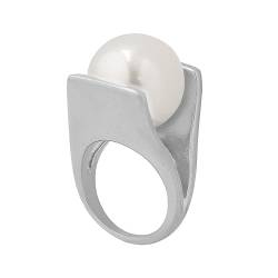 IMINI Großer Perle Ring für Frauen und Mädchen Perlenring Klobiges Finger Band Statement Ringe Verlobungsringe Edelstahl (Silber, 6) von IMINI