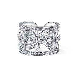IMINI Luxus Zirkonia Ring für Damen Strass Kristall Blumen Finger Ring Verlobungs Ring Versprechens Ring Ovaler Offener Statement Ring (Blume) von IMINI