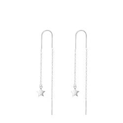 IMINI Minimalistische Stern-Einfädler-Quasten-Ohrringe für Damen Mädchen 925er-Sterlingsilber Lange Kette Baumelnde Tropfen Statement Ohrstecker Creolen von IMINI