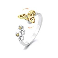 IMINI Niedliche Bienen-Spinner-Ringe für Frauen und Mädchen, frei drehbar, Inspirationen, Stressabbau, verstellbarer offener Ring, gelber Zirkonia von IMINI