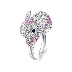 IMINI Offener Statement-Ring für Frauen und Mädchen mit Strass-Hase, rosa Kristall, Zirkonia, niedliches Haustier, Tier, Hase, Verlobungsring, Fingerband, Ehering, erweiterbar, schöner Schmuck, von IMINI