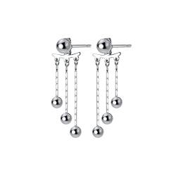 Kugel Quasten Einfädler Ohrringe Ohrjacken S925 Sterling Silber Kugel Ohrstecker Lange Kette Statement Ohrstecker für Damen Mädchen von IMINI