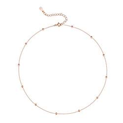 Minimalistische Kugelperlen Choker Sterling Silber Halskette für Frauen Teenager Mädchen Sat-Perlen verstellbar Ketten Schichten einfache Choker Rose Vergoldet von IMINI