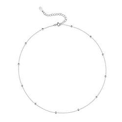 Minimalistisches Kugel Halsband S925-Sterling Silber für Frauen Teenager Mädchen Satelliten Korn Schichtung Einfache Halsbänder Verstellbarer Modeschmuck Geschenke Geburtstag Jahrestag Freundin Bff von IMINI