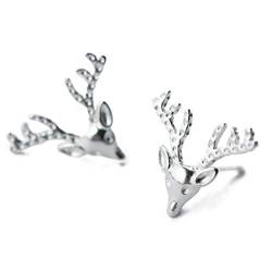 Niedliche Hirschgeweih-Ohrstecker aus Sterlingsilber für Damen, Teenager, Mädchen, minimalistischer Elch-Tier-Ohrstecker, Ohrstecker, hypoallergen, Schmuck, Geschenke, Weißgold von IMINI