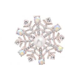 Schneeflocken Brosche für Damen Mädchen Zirkonia Perle Winterblume Anstecknadeln Weihnachts Corsage Brosche von IMINI
