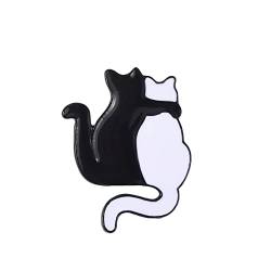 Schwarz und Weiß Paar Katzen Liebe und Umarmung Anstecknadel Niedliche Haustier Tier Katze Emaille Pins Brosche Abzeichen Knopf Broschen Pins für Frauen Mädchen Männer von IMINI