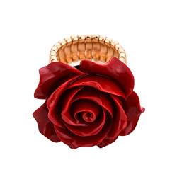 Statement-Ring mit roter Rose für Damen und Mädchen, großes Blumenmuster, elastisch, verstellbar, Verlobungsring, Hochzeitsring, eleganter Schmuck, Geschenke, Metall, Neu von IMINI