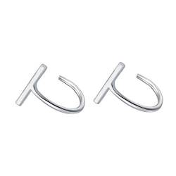 Stick T Bar Half Huggie Hoop Cuff Ohrstecker 925 Sterling Silber Kleine Minimalistische Mini Hoop Knorpel Mode Geometrische Piercing Studs für Frauen Mädchen empfindliche Ohren (Weißgold) von IMINI