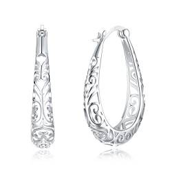 Vintage Filigrane 925 Sterling Silber Oval Kleine Creolen Ohrringe für Frauen Mädchen Mode Aushöhlung Textur Blume zierliche Träne Huggie Hoops Hypoallergene Klick Top Pierced Schmuck Geschenke von IMINI