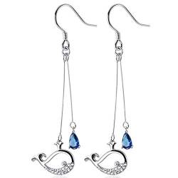 Wal baumelnde Hängeohrringe S925 Sterling Silber blauer Kristall Wassertropfen Charm CZ niedlicher Fisch baumeln Einfädler Ohrring Modeschmuck für Frauen Mädchen BFF von IMINI