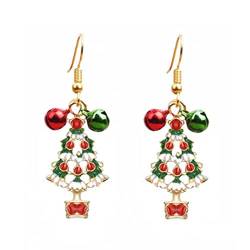 Weihnachtsbaum- und Glöckchen-Ohrringe für Damen und Mädchen, Sterne, bunt, grün-rot, funkelnde Glocken, Strass, Ohrhänger, Urlaub, Party, Schmuck, Geschenke, Metall, Zirkonia von IMINI