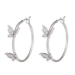 Zierliche Schmetterlings Ohrringe für Damen Mädchen Kristall Zirkonia Endlos Rund Statement Ohrring Boho Schmuck Geschenke 27 mm von IMINI