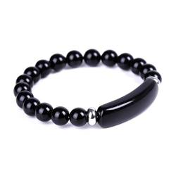 IMMUNOTRAX Verstellbare Größe, handgefertigter Glücks-Energie-Chakra-Stein-Perlen-Armreif, 8 mm Heilkristall-Perlen, Stretch-Armband (Black,Adjustable) von IMMUNOTRAX