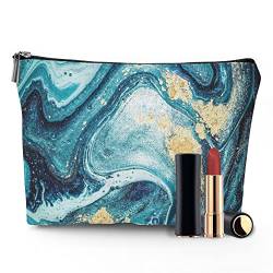 IMPCOKRU Kleine Make-up-Tasche für Frauen, wasserdichte Kulturtasche, doppelseitiger Druck, Kosmetiktasche, Reißverschluss, Organizer, Aufbewahrung für Frauen und Mädchen, Sehr schöner Blauer Marmor von IMPCOKRU