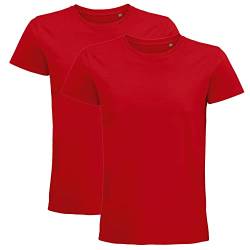 2 Stück Bio Herren T-Shirt mit kurzen Ärmeln | T-Shirt Kleidung 100% Baumwolle aus biologischer Landwirtschaft | 2 T-Shirts erhältlich in verschiedenen Farben | Hochwertiges T-Shirt, rot, 56 von IMPRESSION T-SHIRT PERSONNALISE
