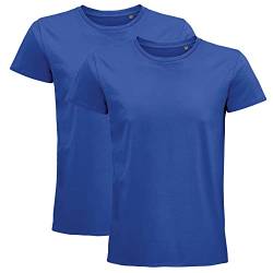 2 Stück Bio-T-Shirts für Herren mit kurzen Ärmeln, Kleidung, 100 % Baumwolle, aus biologischer Landwirtschaft, 2 Stück, erhältlich in verschiedenen Farben, hochwertiges T-Shirt, Königsblau, L von IMPRESSION T-SHIRT PERSONNALISE
