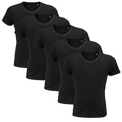 5 Stück Bio Kinder-Shirts Kurzarm T-Shirt Kleidung 100 % Bio-Baumwolle, 5 Stück T-Shirts in verschiedenen Farben einfarbig Qualität, Schwarz , für 4-Jährige von IMPRESSION T-SHIRT PERSONNALISE