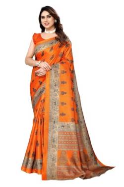 IMTRA FASHION Damen Sari Mit Indischem Sari Kunstdruck Aus Seide Und Bluse-Orange-JHUMAKI ORANGE von IMTRA FASHION