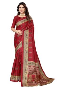 IMTRA FASHION Damen Sari Mit Indischem Sari Kunstdruck Aus Seide Und Bluse-Rot-JHUMAKI MAROON von IMTRA FASHION