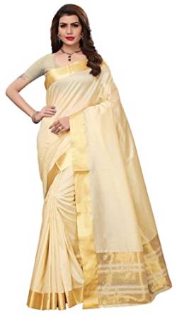 IMTRA FASHION Indischer Damen Sari Aus Baumwolle Und Polyester Seide Traditioneller Sari Mit Bluse-Creme-KERALA COTTON von IMTRA FASHION