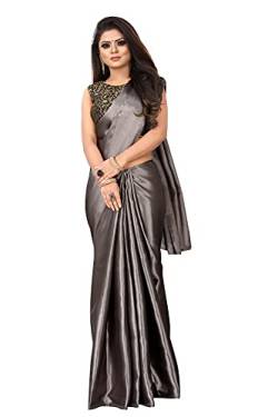 IMTRA FASHION Indischer Sari Für Frauen Chanderi Bedruckter Sari Mit Bluse Stück Grau(PAVITRA GREY) von IMTRA FASHION