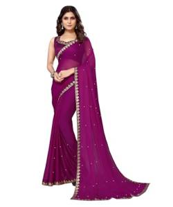 IMTRA FASHION Saree Für Damen Goergette Seidensari Und Ungenähte Bluse-Lila-AARIYA PURPLE von IMTRA FASHION