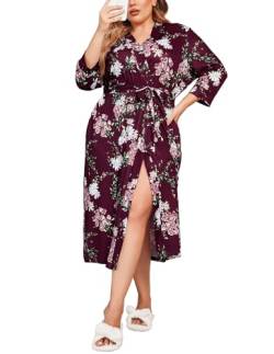 IN'VOLAND Damen Kimono-Bademantel in Übergröße, lang, gestrickt, leicht, weich, Nachtwäsche, V-Ausschnitt, Damen-Loungewear, Pat6, 1X von IN'VOLAND