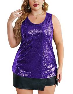 IN'VOLAND Damen Pailletten Tops Plus Size Glitzer Tank Top Ärmellos Sparkle Shimmer Shirt Tops Camisole Weste - Violett - 50 Mehr von IN'VOLAND