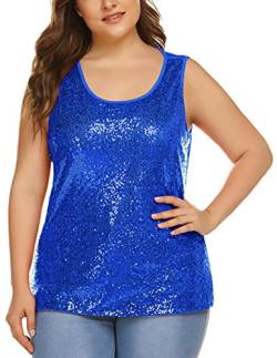 IN'VOLAND Damen Plus Size Pailletten Top Shimmer Tank Tops Glitzer Verziert Ärmellose Weste Glitzer Sparkly Shirts, Blau (Snorkel Blue), 50 Mehr von IN'VOLAND