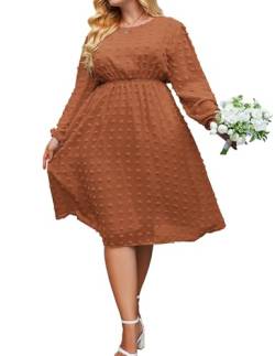 IN'VOLAND Damen Plus Size Swiss Dot Langarm Chiffon Kleid Flowy Hohe Taille A Linie Rüschen Babydoll Midikleider 16W-24W, Orange/Abendrot im Zickzackmuster (Sunset Chevron), 50 Mehr von IN'VOLAND