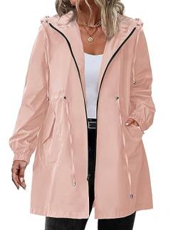 IN'VOLAND Damen Regenjacke Plus Size Lang Regenmantel Leichte Kapuze Windbreaker Wasserdichte Jacken mit Taschen, pastellrosa, 54 Große Größen von IN'VOLAND