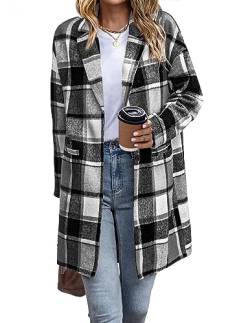 IN'VOLAND Damen Übergröße Flanell Plaid Shacket Mantel Revers Knopf Wollmischung Winter Tartan Trenchcoat Jacke mit Taschen, Ydl5, 48 Große Größen von IN'VOLAND