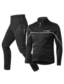 INBIKE Fahrradjacke+Hose Herren Softshelljacke Laucfhose lang Warm Winter Winddicht Wasserdicht Multifunktional Set Schwarz,2XL von INBIKE