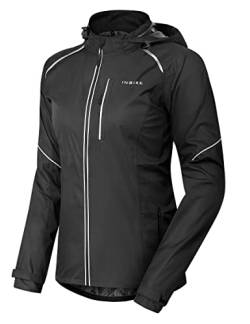 INBIKE Fahrradjacke Damen Regenjacke Wasserdicht Atmungsaktiv Fahrrad Outdoorjacke Laufjacke Regen Jacke Winddicht Reflektierend Sommer Leicht Kapuze Schwarz M von INBIKE