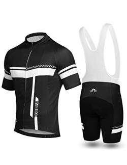 INBIKE Fahrradtrikot Herren Kurzarm Damen Fahrradbekleidung Männer Set Kurz Fahrrad Trikot und Brace Radlerhose mit Sitzpolster(Weiß, L) von INBIKE