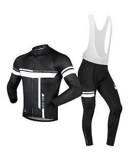 INBIKE Fahrradtrikot Herren Langarm Damen Fahrradbekleidung Männer Set Lang Fahrrad Trikot und Brace Radlerhose mit Sitzpolster(Weiß, XL) von INBIKE