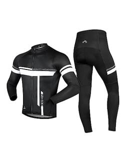 INBIKE Fahrradtrikot Herren Langarm Damen Fahrradbekleidung Männer Set Lang Fahrrad Trikot und Radlerhose mit Sitzpolster(Weiß, L) von INBIKE