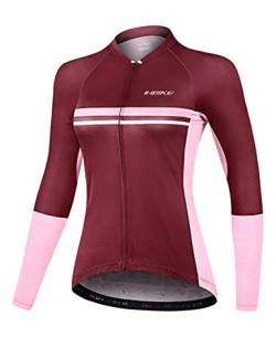 INBIKE Fahrradtrikot Radtrikot Rennrad Trikot Damen Slimfit mit DREI Rückentasche Langarm atmungsaktiv schnelltrockend feuchtigkeitsaufnahm Rot 2XL von INBIKE