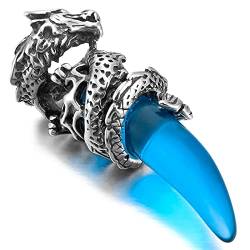 INBLUE Dragon Wolf Zahn Anhänger für Männer Jungen Frauen Edelstahl Coole Halsketten Simulieren Kristall Edelstein Freund Geschenke Schmuck mit 23 Zoll Kette von INBLUE