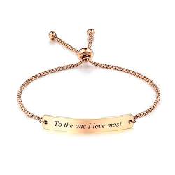 INBLUE Personalisierte Bar Herz Armband Gravur Name Datum Edelstahl Verstellbare Fußkettchen Link für Frauen Freundin Bester Freund Brautjungfer Geschenk (Roségold) von INBLUE