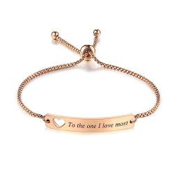 INBLUE Personalisierte Bar Herz Armband Gravur Name Datum Edelstahl Verstellbare Fußkettchen Link für Frauen Freundin Bester Freund Brautjungfer Geschenk (Roségold-Herz) von INBLUE