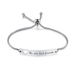 INBLUE Personalisierte Bar Herz Armband Gravur Name Datum Edelstahl Verstellbare Fußkettchen Link für Frauen Freundin Bester Freund Brautjungfer Geschenk (Silber-Herz) von INBLUE